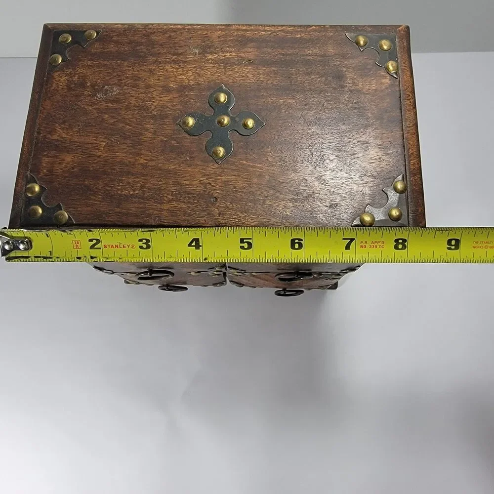 Vintage India Made Wooden Jewelry Box 4 Drawers Studded